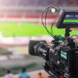professional video camera at football game